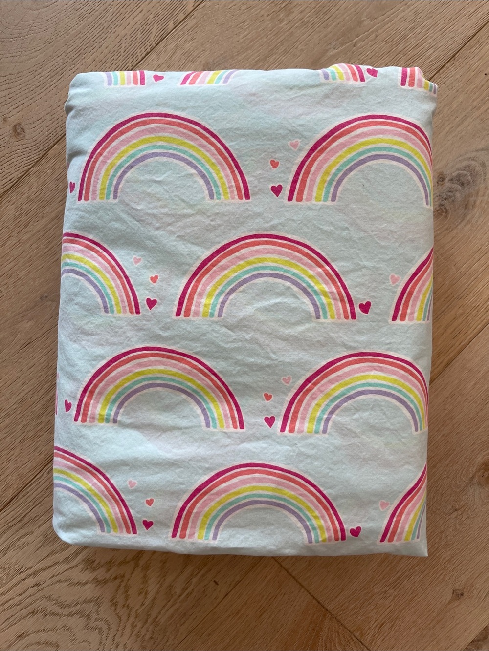 Pottery Barn Kids Rainbow & Pink Heart Duvet Cover Twin Sized